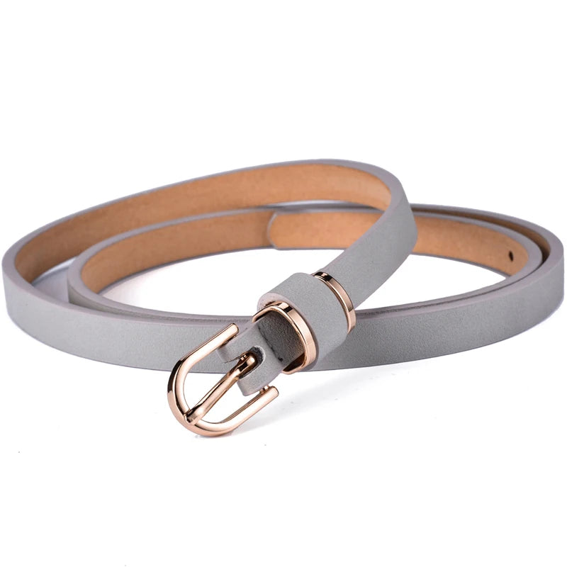 Women's Skinny Leather Belt Solid Color Waist or Hips Ornament Girls 1.5cm Wide Leopard Waistband 10 Sizes to Choose From