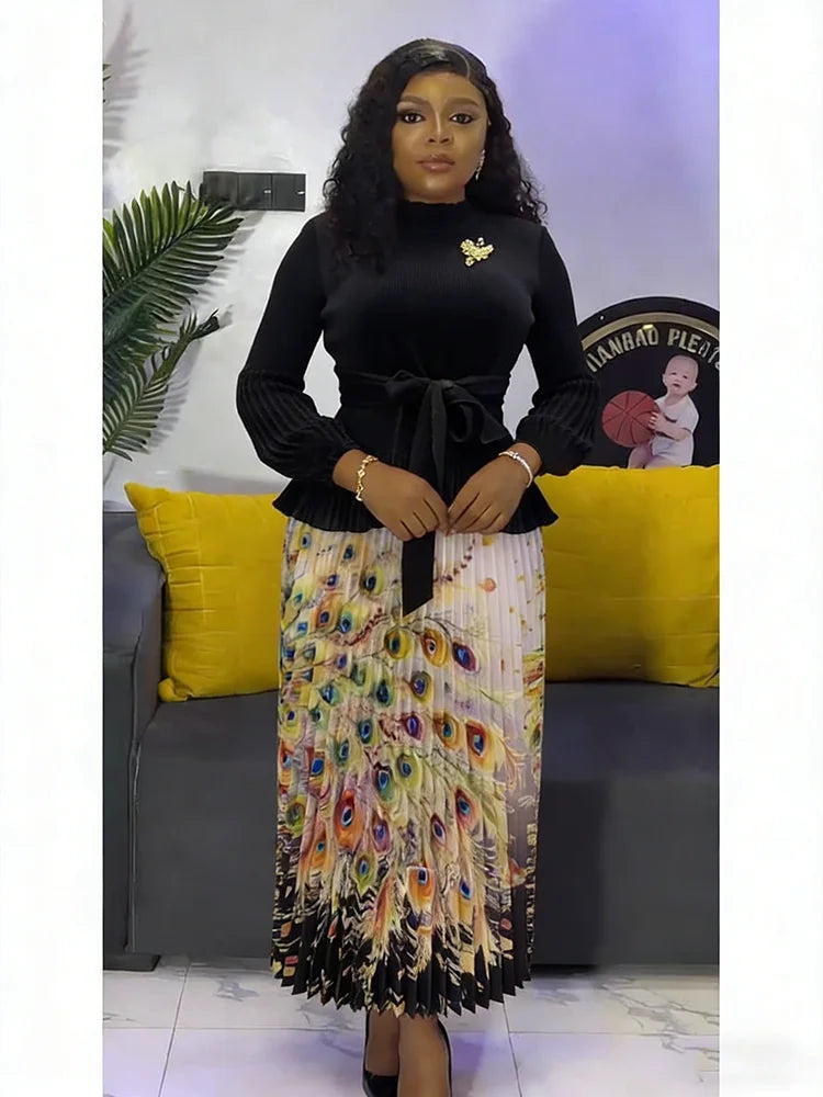 Viral Bouncy Two Piece Skirt Set - Solid Top + Printed Skirt