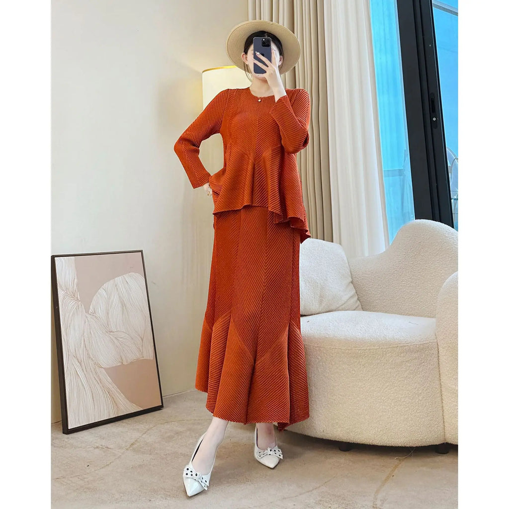 Viral Bouncy Two Piece Skirt Set - Solid Top + Solid Skirt