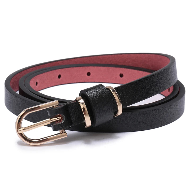 Women's Skinny Leather Belt Solid Color Waist or Hips Ornament Girls 1.5cm Wide Leopard Waistband 10 Sizes to Choose From
