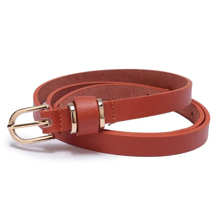 Women's Skinny Leather Belt Solid Color Waist or Hips Ornament Girls 1.5cm Wide Leopard Waistband 10 Sizes to Choose From