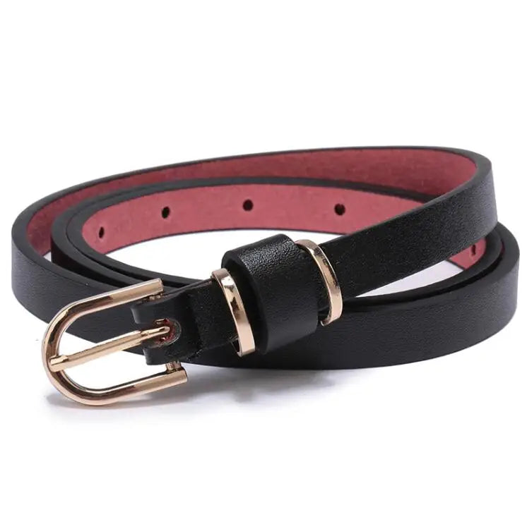 Women's Skinny Leather Belt Solid Color Waist or Hips Ornament Girls 1.5cm Wide Leopard Waistband 10 Sizes to Choose From