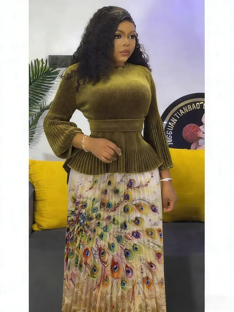 Viral Bouncy Two Piece Skirt Set - Solid Top + Printed Skirt