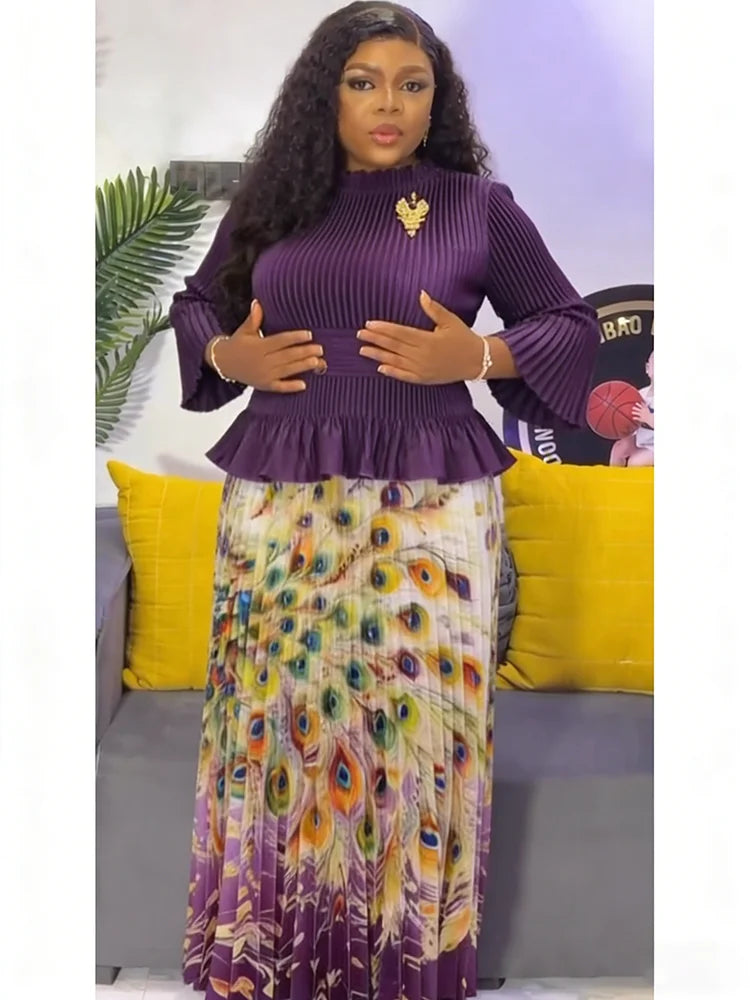 Viral Bouncy Two Piece Skirt Set - Solid Top + Printed Skirt