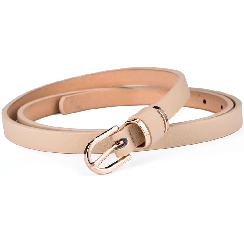 Women's Skinny Leather Belt Solid Color Waist or Hips Ornament Girls 1.5cm Wide Leopard Waistband 10 Sizes to Choose From