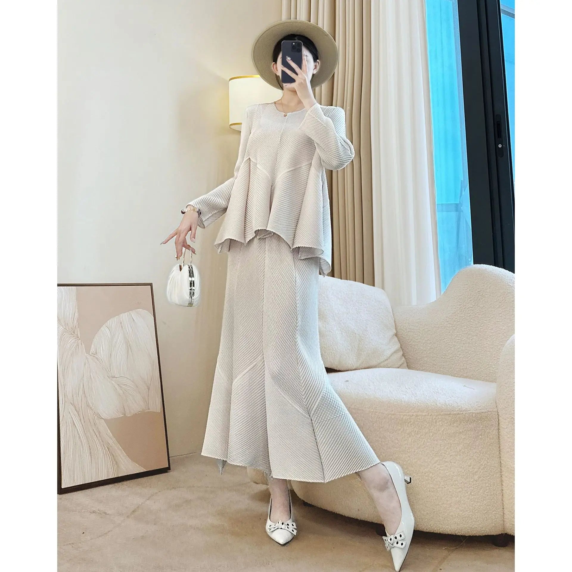 Viral Bouncy Two Piece Skirt Set - Solid Top + Solid Skirt