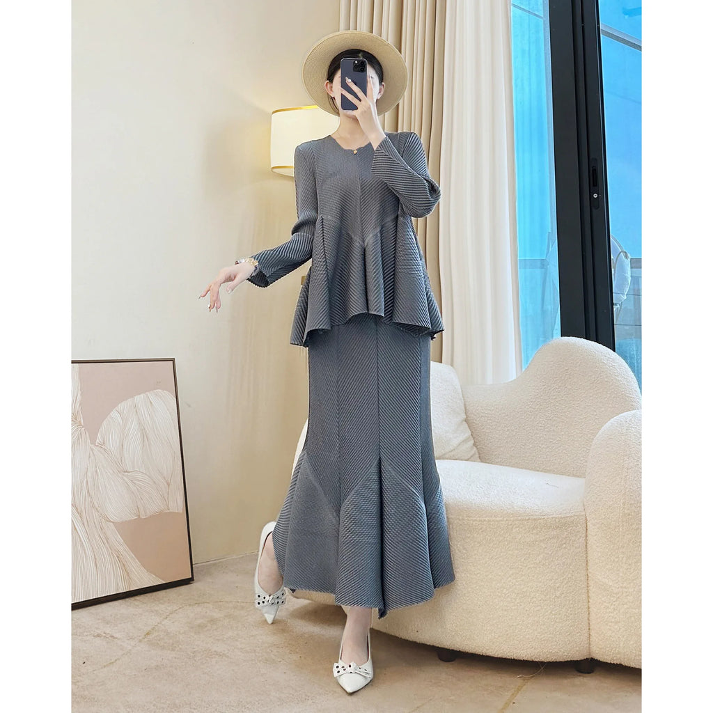 Viral Bouncy Two Piece Skirt Set - Solid Top + Solid Skirt