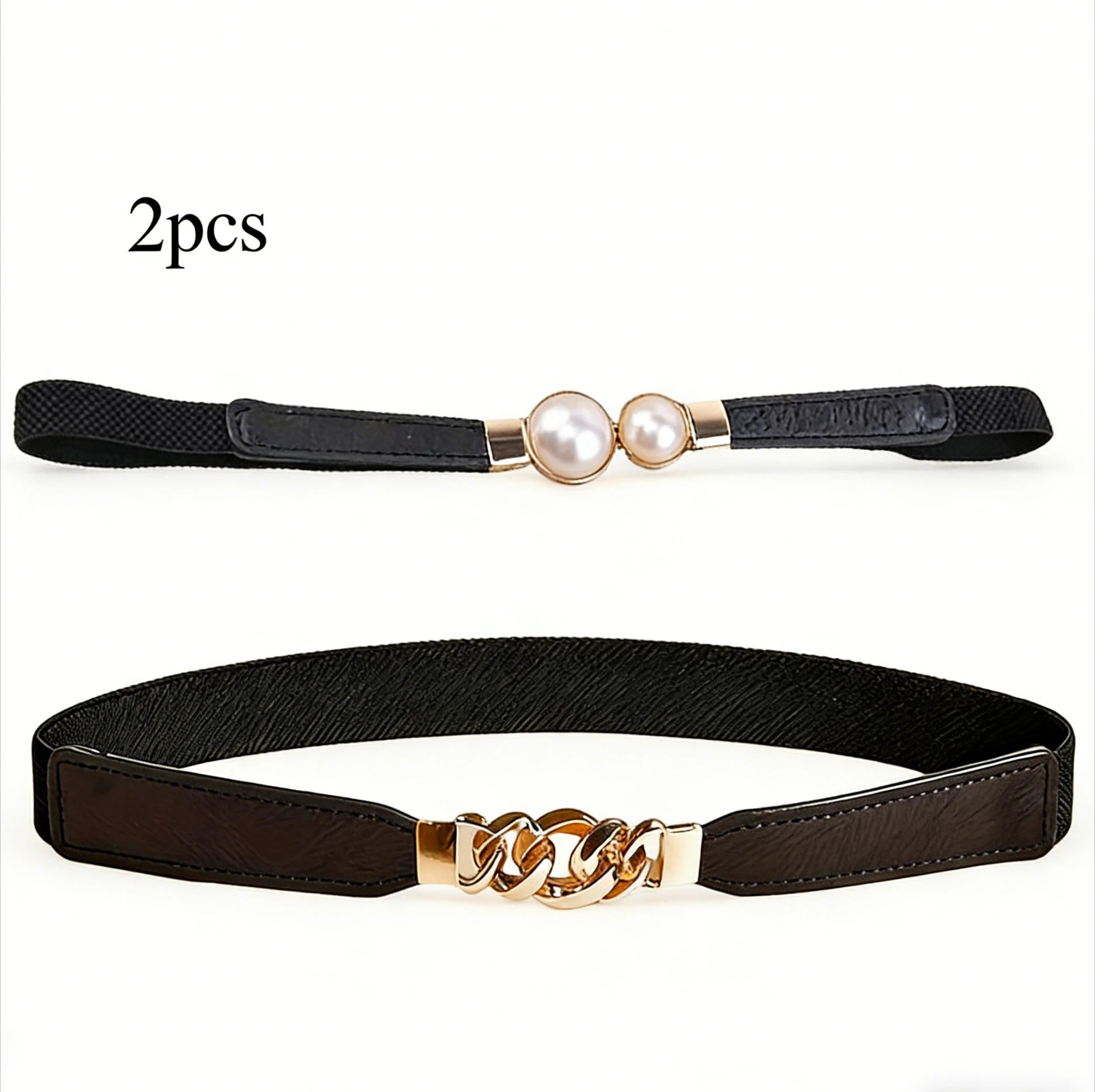 Elegant Double Pearls Buckle Elastic Women Belts Thin Straps Lady Girl Dress Skirt Decor Waistbands Trouser Decoration GM113