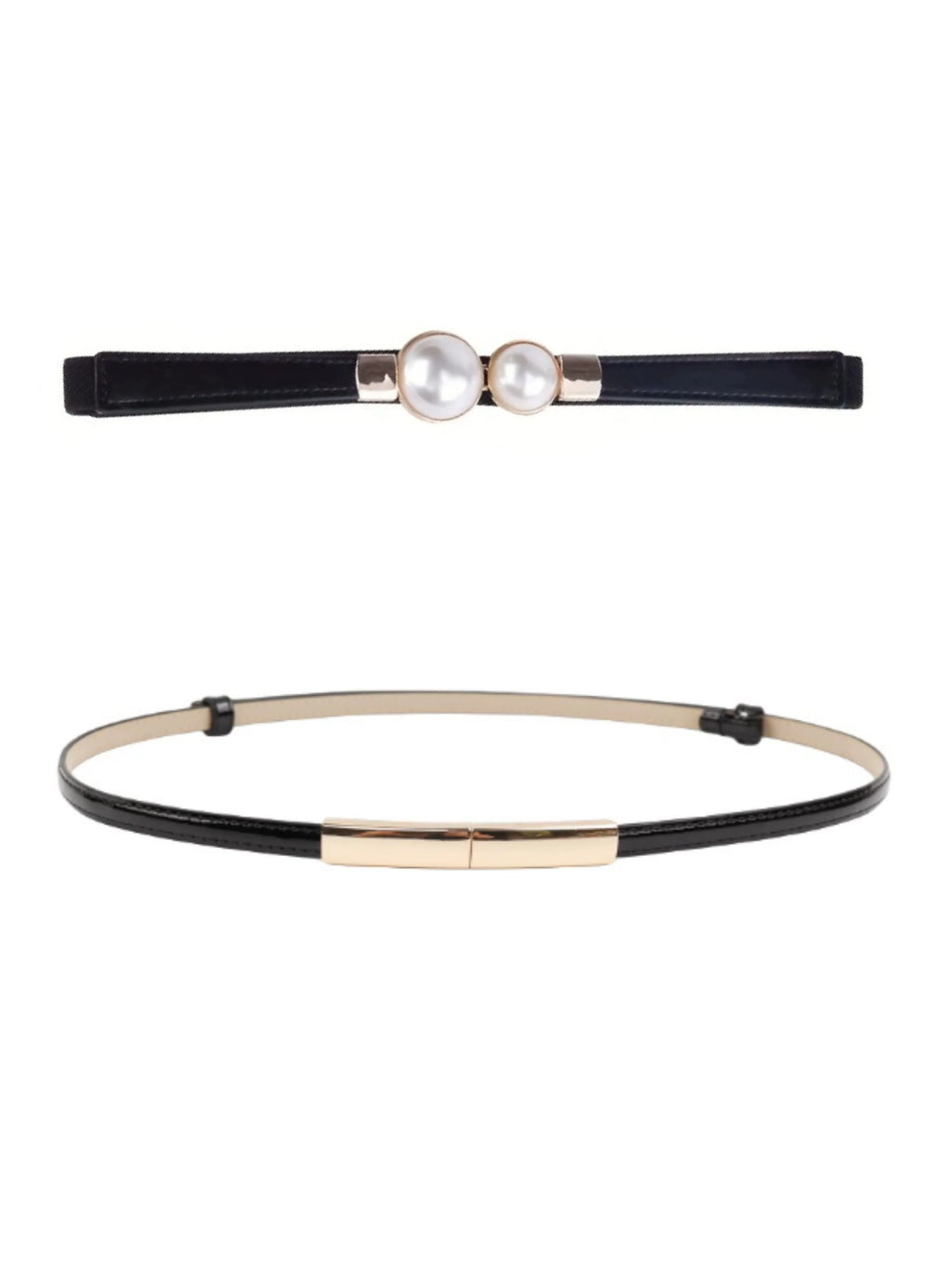 Elegant Double Pearls Buckle Elastic Women Belts Thin Straps Lady Girl Dress Skirt Decor Waistbands Trouser Decoration GM113