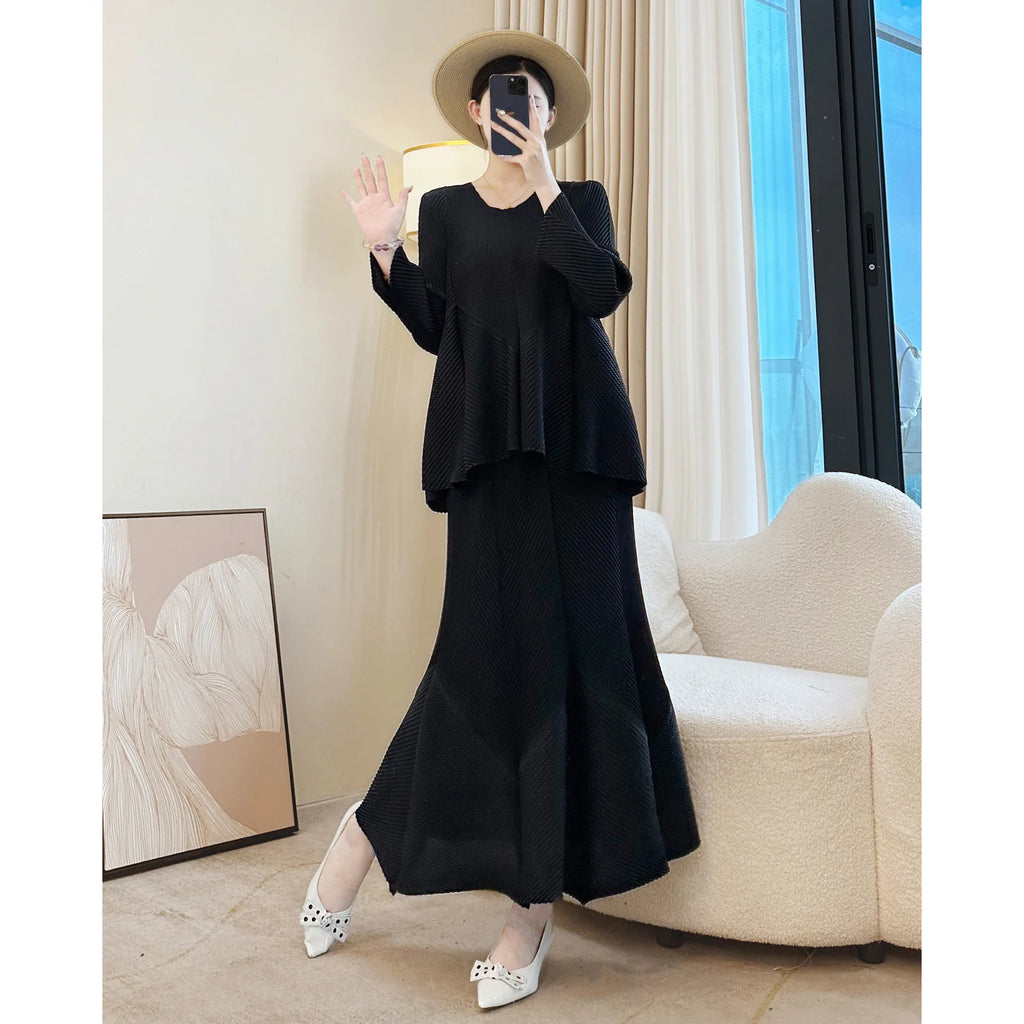 Viral Bouncy Two Piece Skirt Set - Solid Top + Solid Skirt