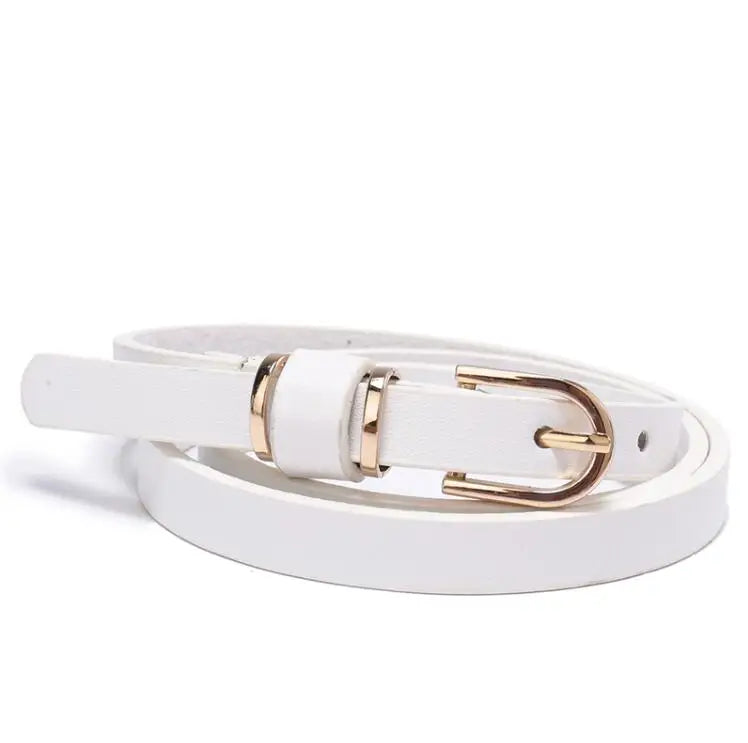 Women's Skinny Leather Belt Solid Color Waist or Hips Ornament Girls 1.5cm Wide Leopard Waistband 10 Sizes to Choose From