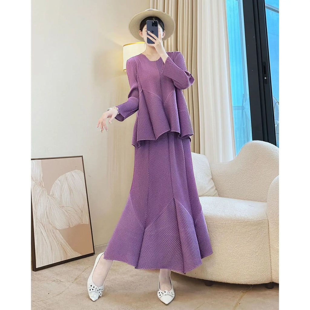 Viral Bouncy Two Piece Skirt Set - Solid Top + Solid Skirt